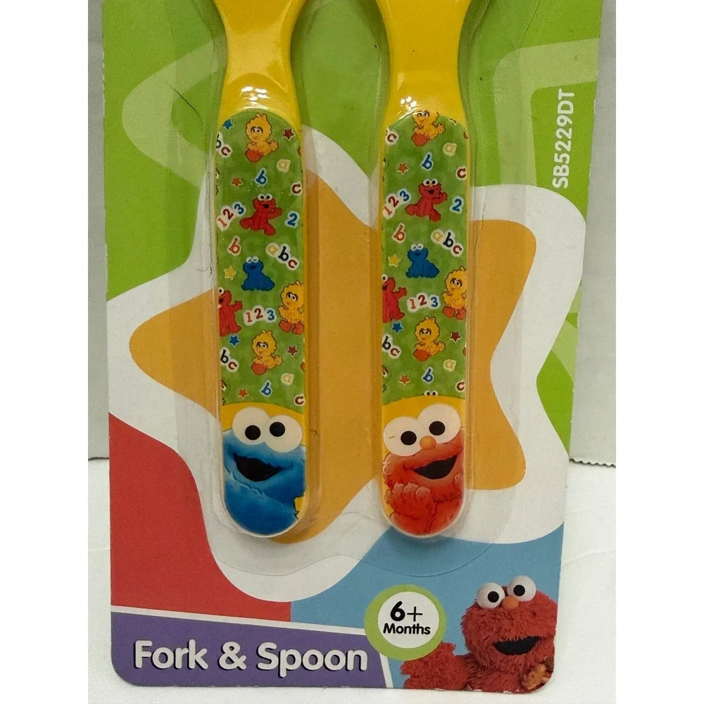Sesame Street Sesame Beginnings Elmo Cookie Monster Fork Spoon Set SB5229DT NEW